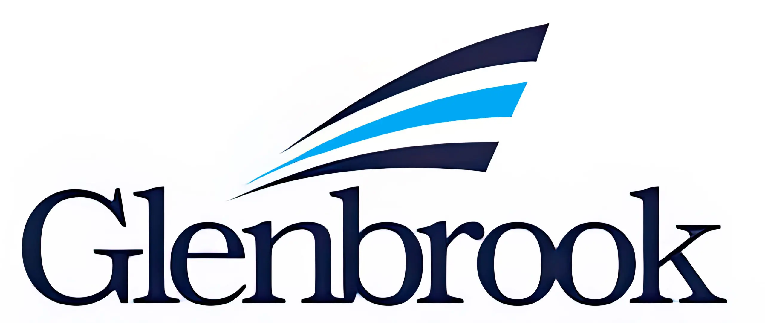 A stylized logo with blue and black swooshes above partial text.