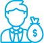Businessman icon with money bag symbol.